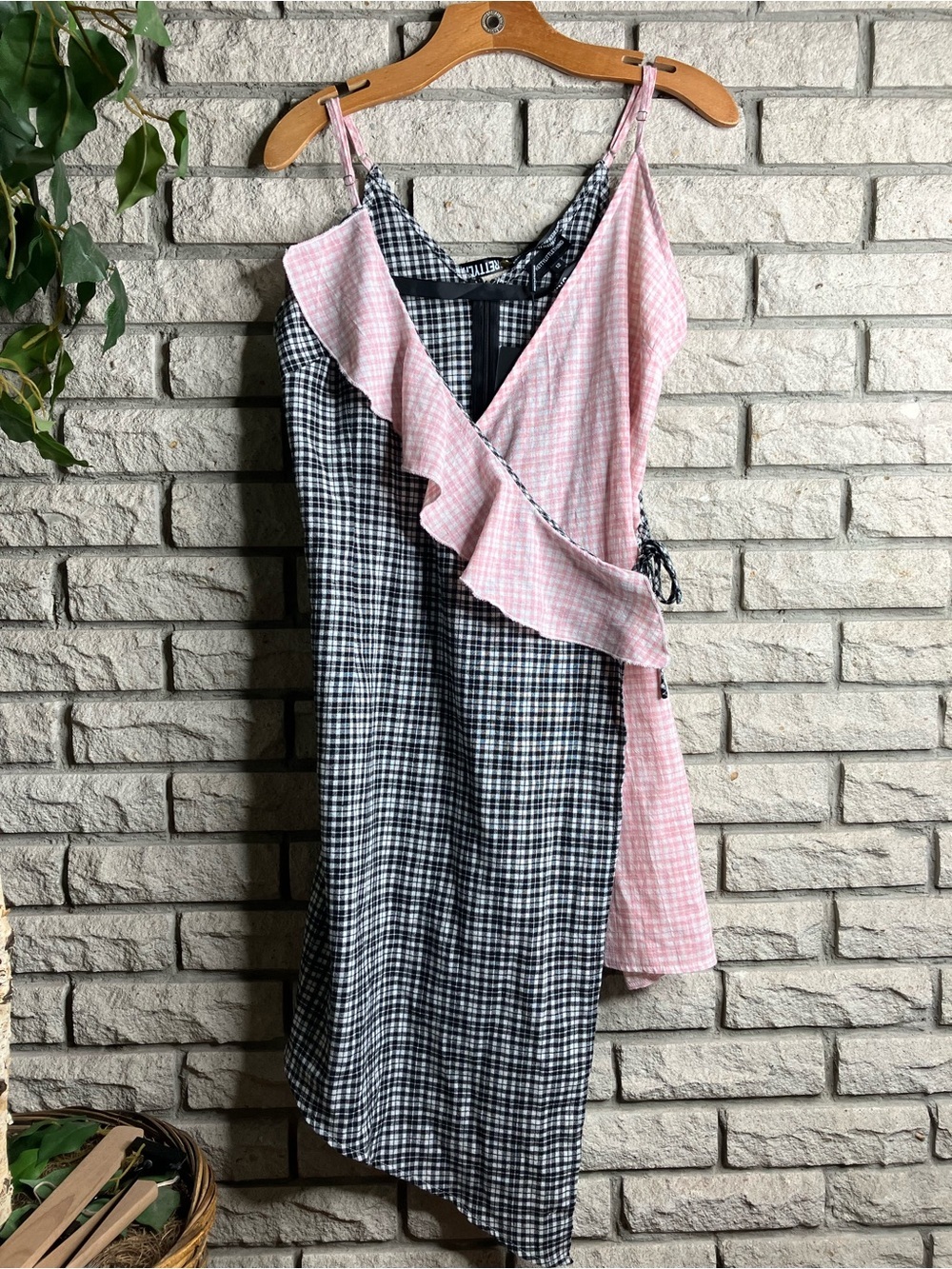 Pretty Little Thing Plaid Ruffle Wrap Dress